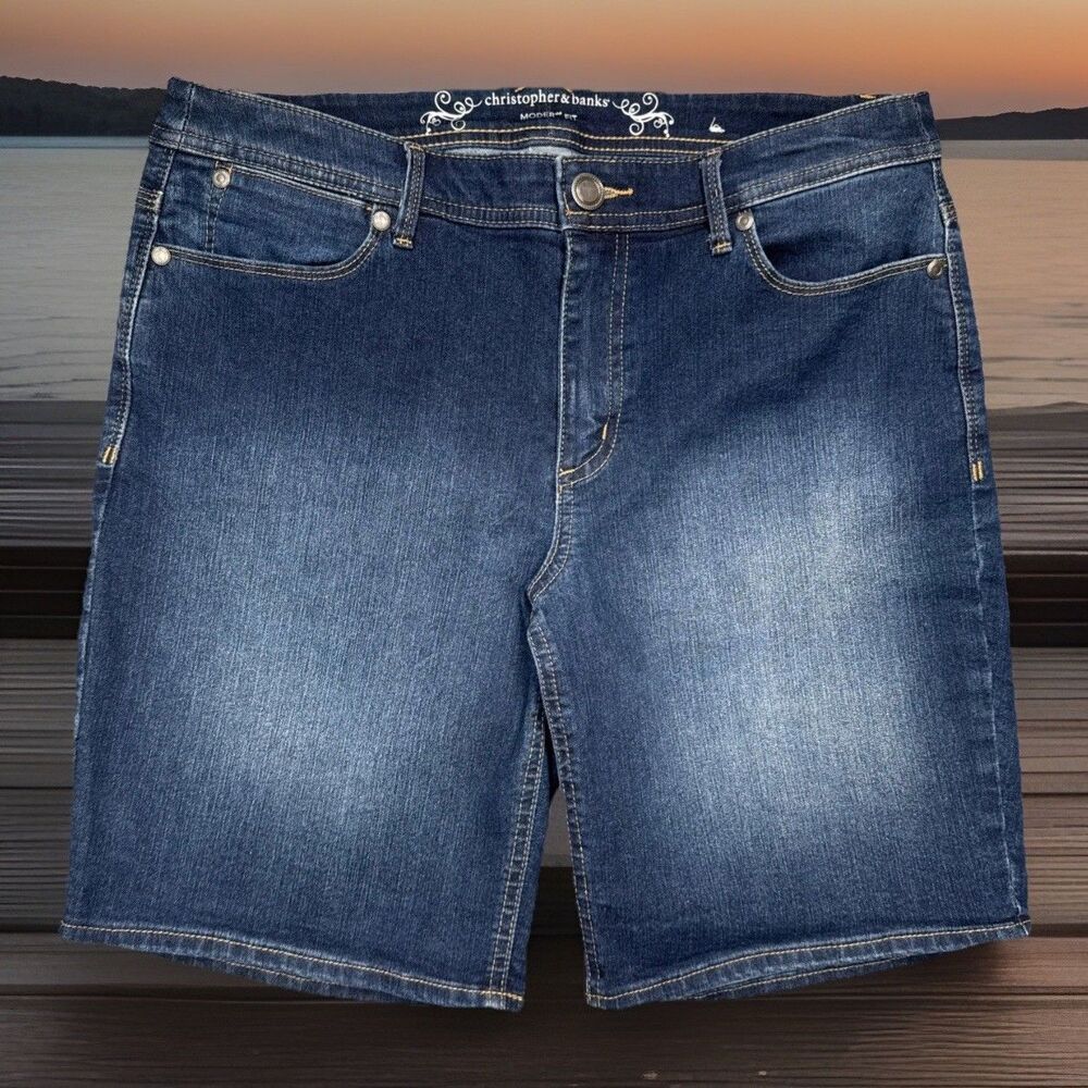 Christopher & Banks Modern Fit Bermuda Shorts 8 (W31 Inseam 8.5) Blue Womens